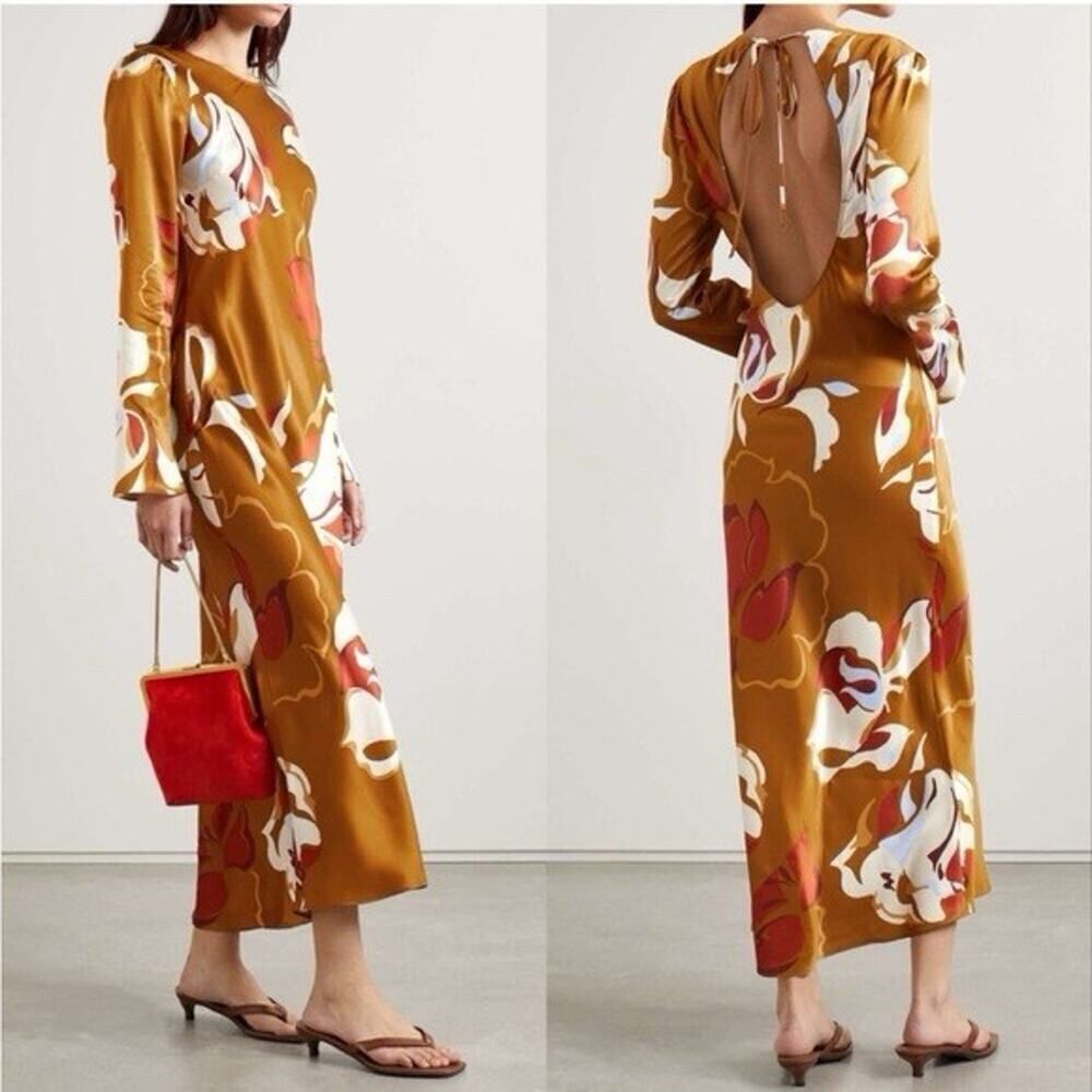 Reformation Silk Open Back Floral Midi Dress XS Lightweight 100% Silk